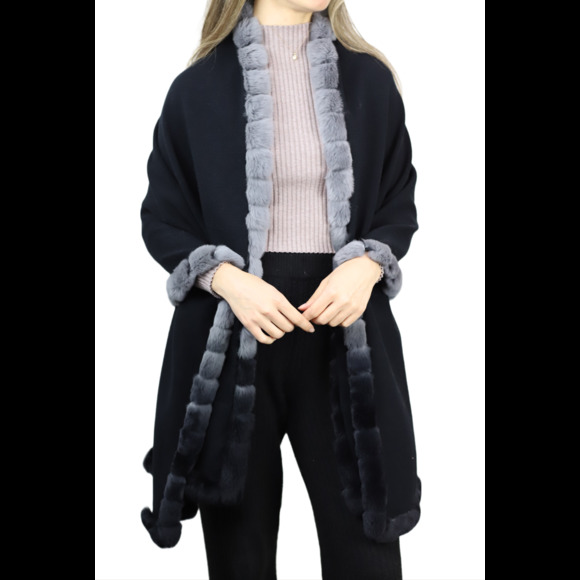 La Fiorentina Rex Rabbit Trimmed Wrap - Black Ombre - Picture 1 of 2